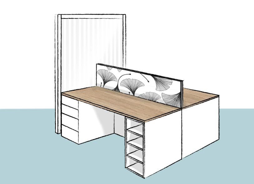 Image illustrant un séparateur de bureau Imago modèle Gingko blanc dans un open space
