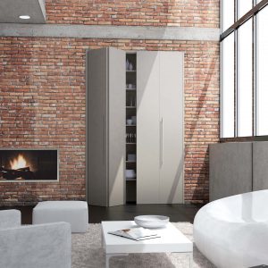 Portes de placard Open pliante décor argile, 2 double-panneaux, bâti MDF peint, poignées barre