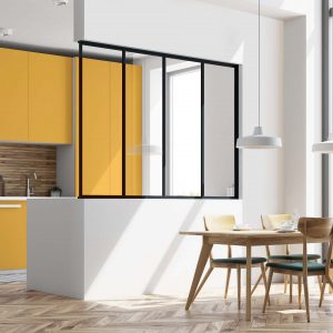 Verrière fixe S standard, 4 partitions, noir mat, vitre feuilletée claire
