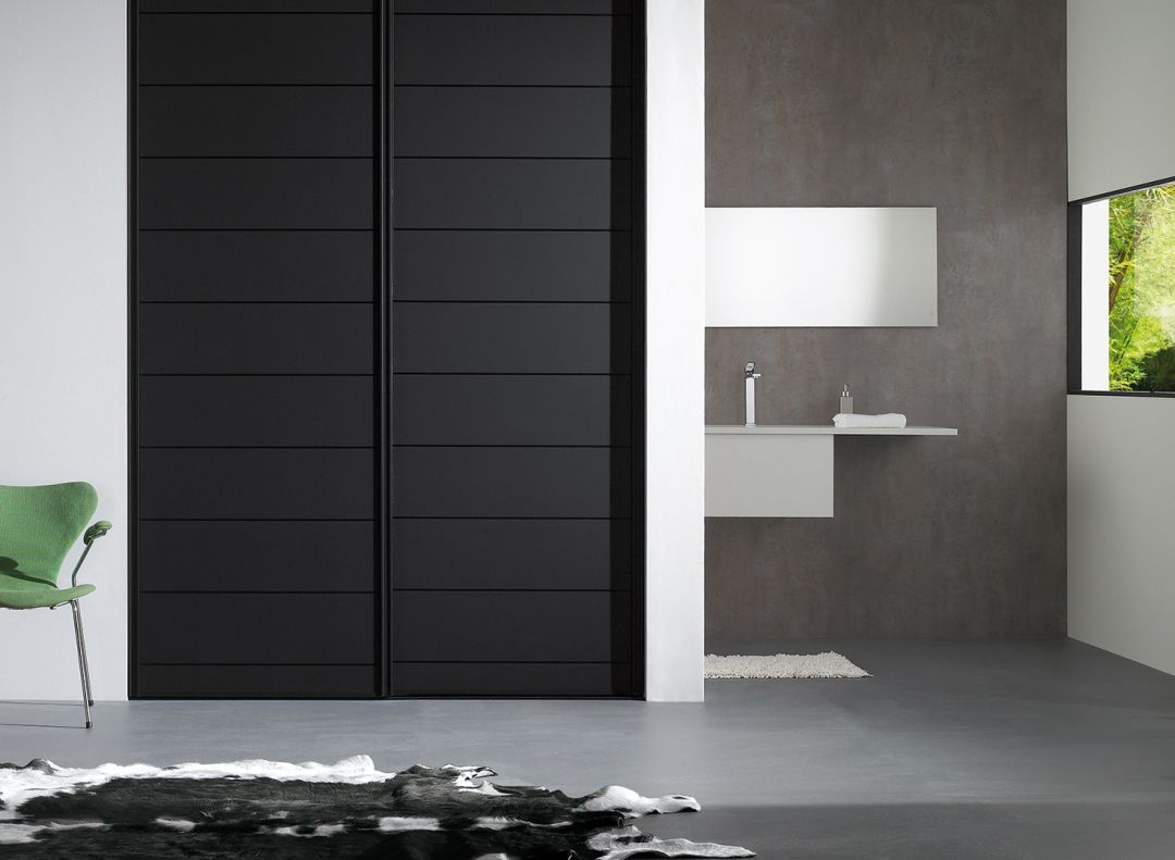 Portes de placard salle de bain Diamant noir mat, vitre contrast incisée black
