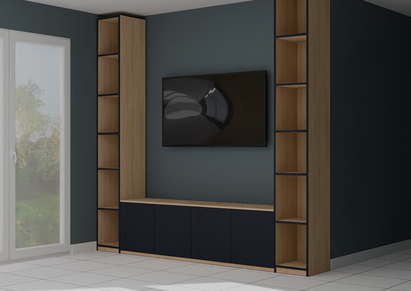 Meuble télé sur mesure chêne casella naturel et anthracite carbone