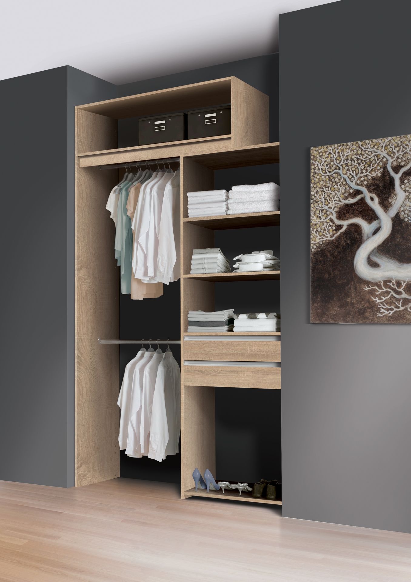 Dressing modulaire, décor chêne bardolino naturel