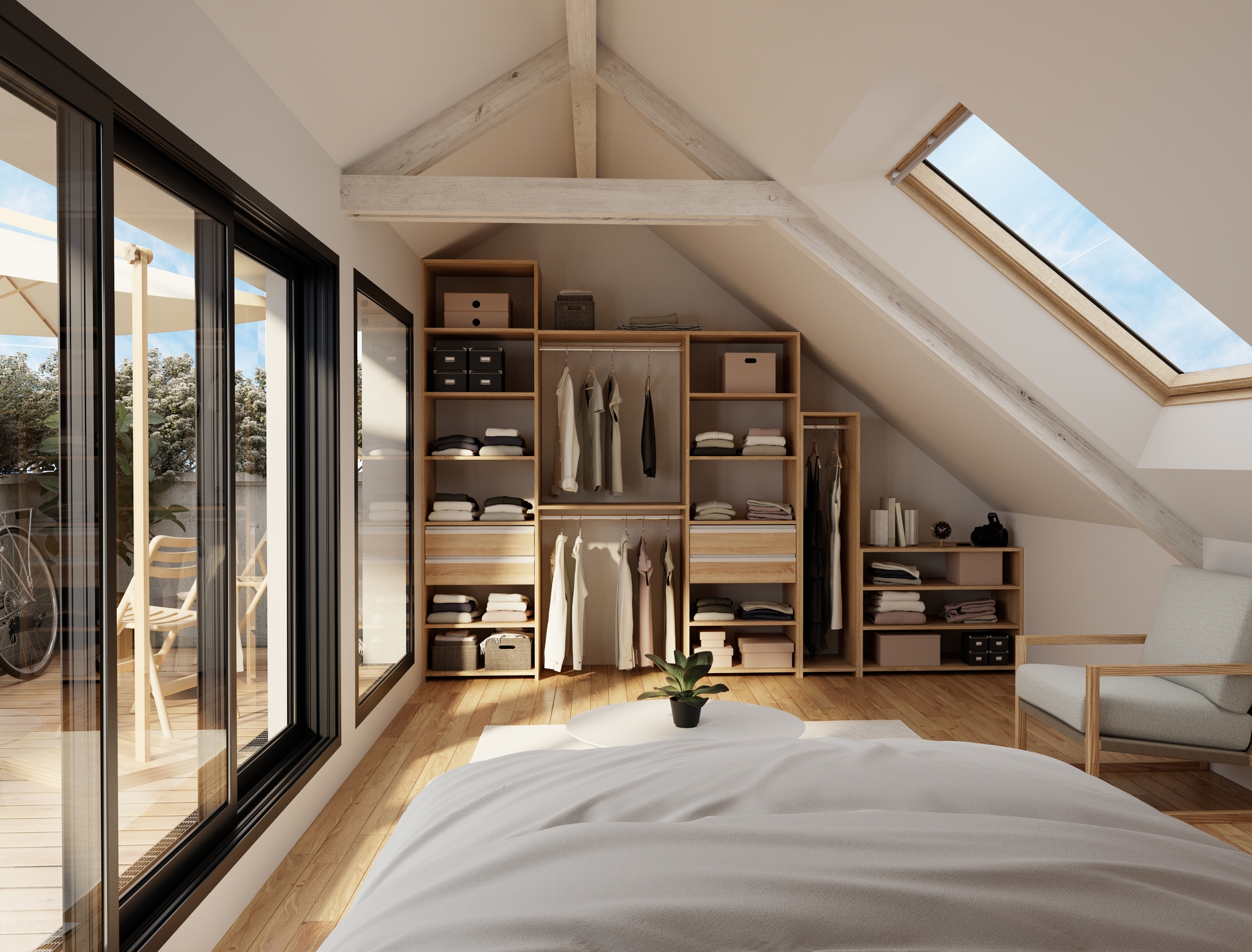 Dressing modulaire sous-pente, décor chêne bardolino naturel