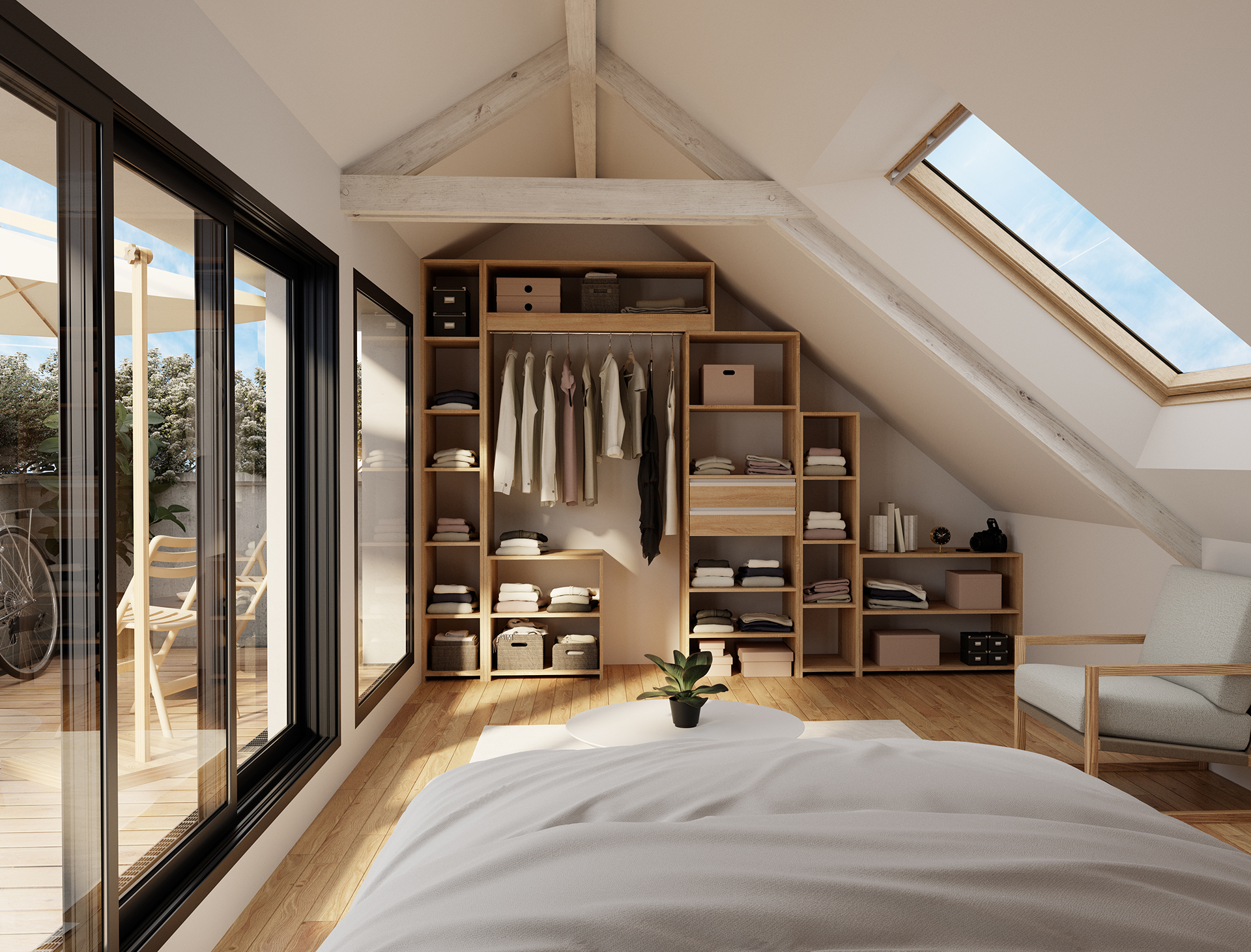 Dressing modulaire Astucio sous-pente, décor chêne bardolino naturel